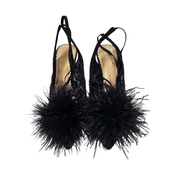 Antonio Melani Womens Size 6.5 Claire Ostrich Feathers Pom Ankle Wrap Pumps 303 - Picture 10 of 12